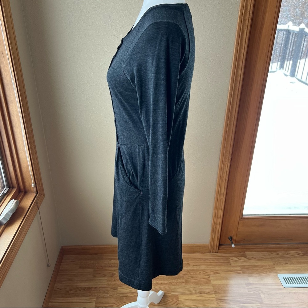 ibex Dress Women’s S 100% Merino Wool Assymetrical Snaps Pockets Dark Gray Black - Picture 2 of 16